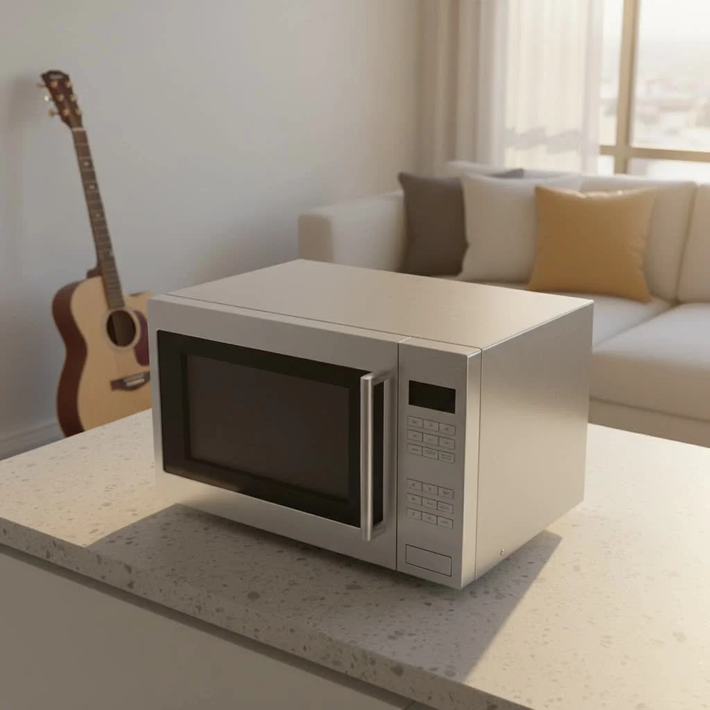 Modern kitchen with a sleek built-in combination microwave oven