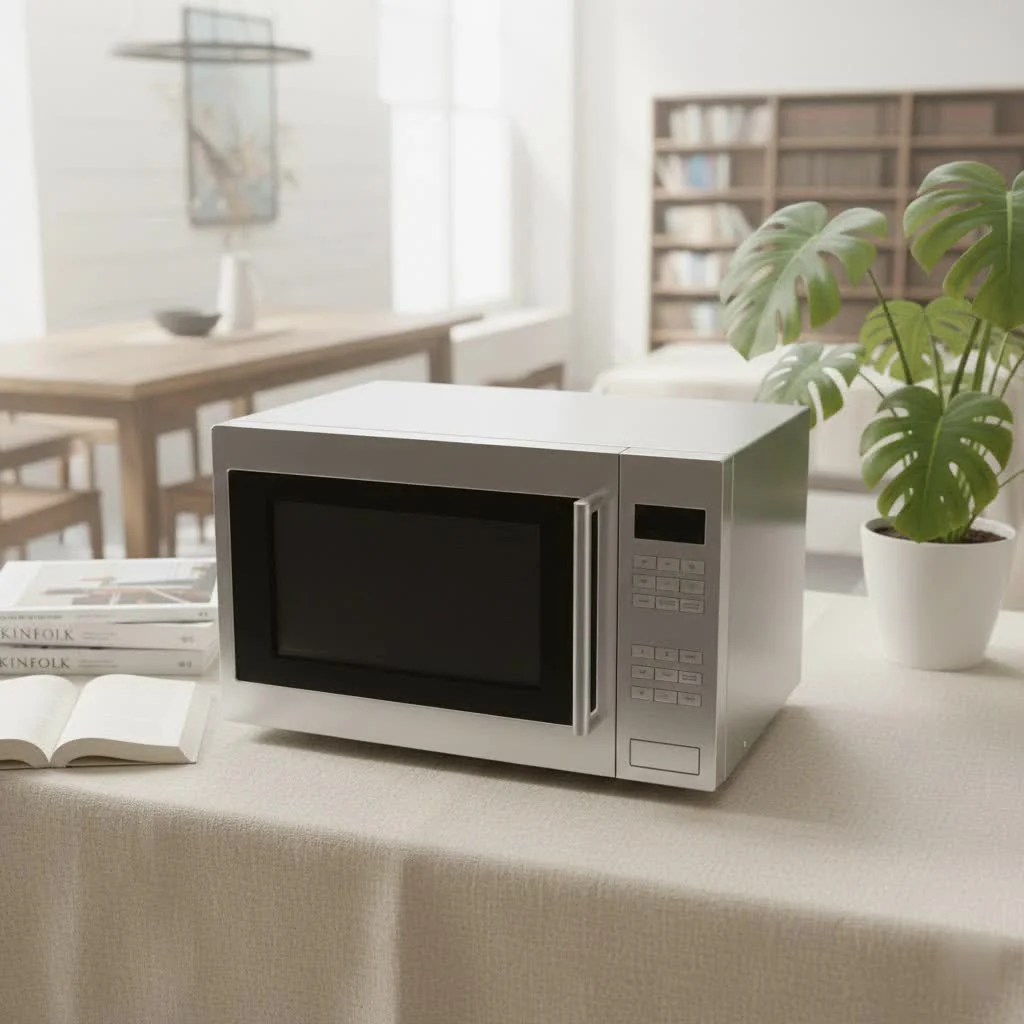 Sleek black microwave oven in a modern kitchen