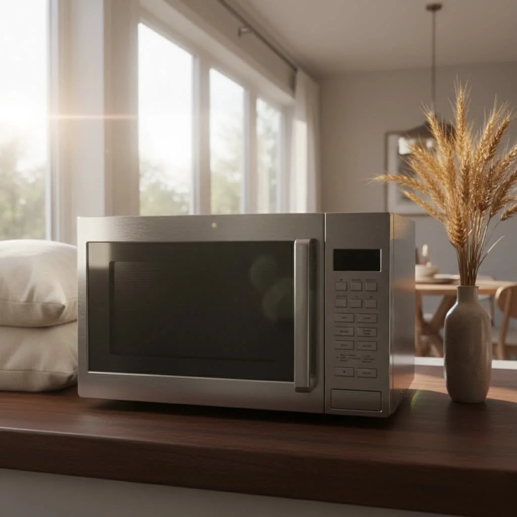 LG NeoChef microwave oven with food inside