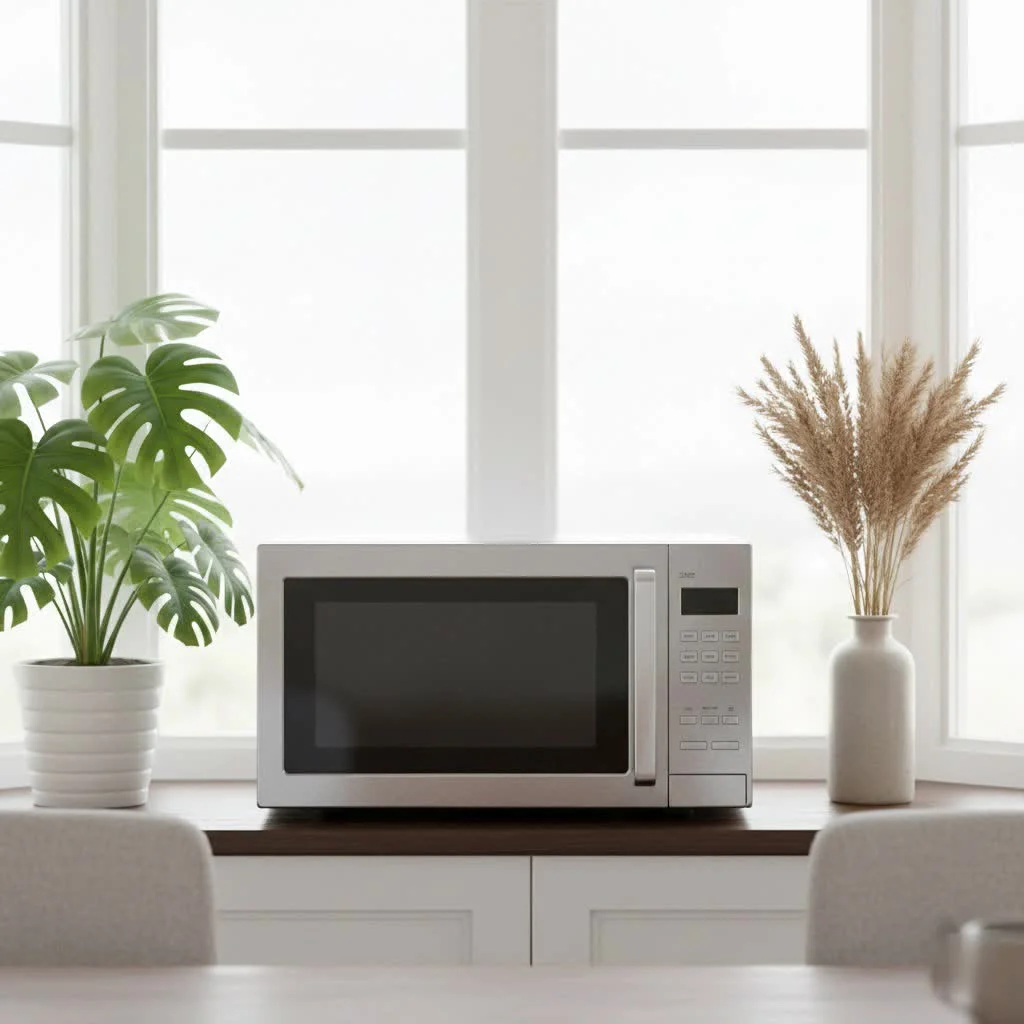 Vibrant red microwave oven on a kitchen counter