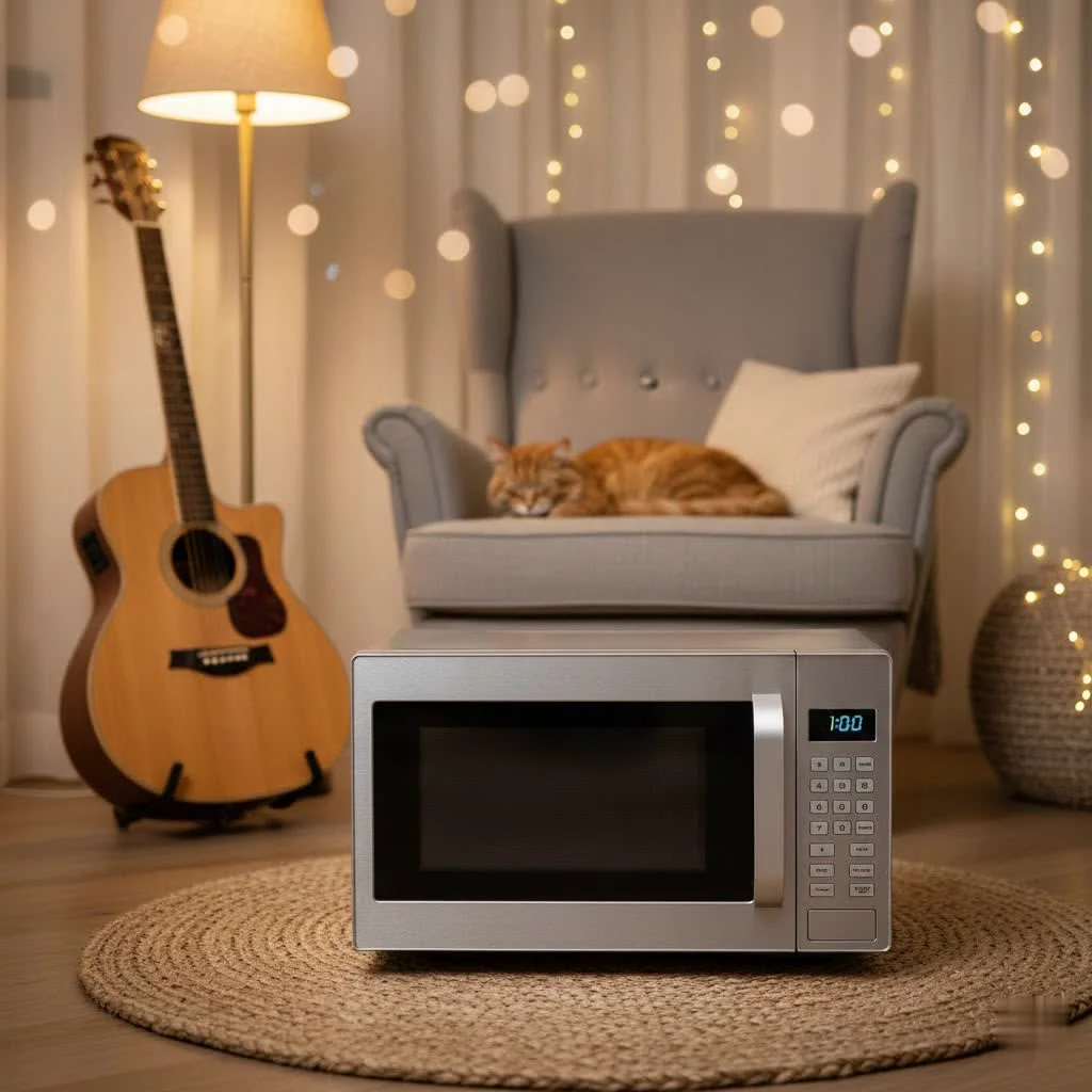 Combination microwave toaster oven on a kitchen counter