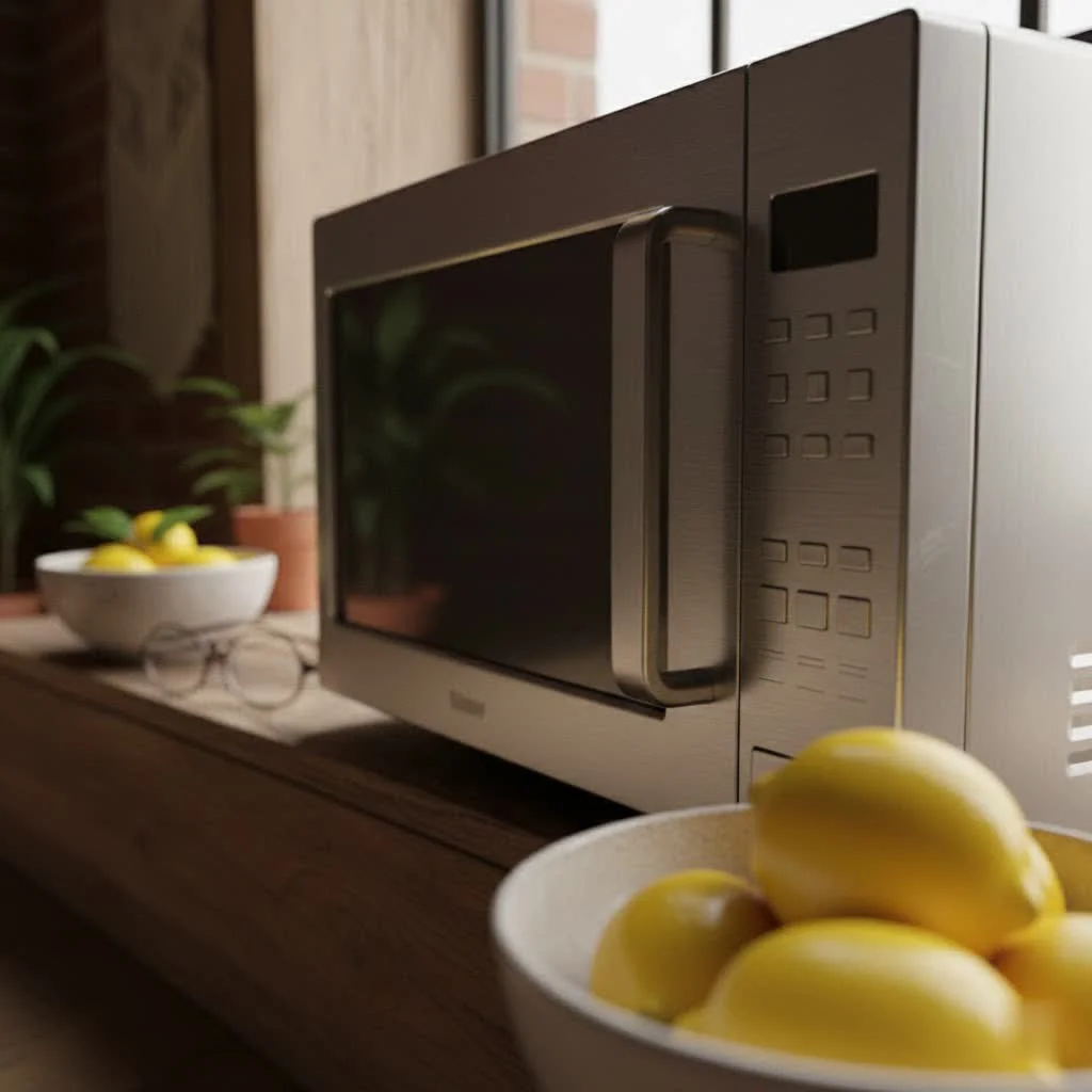 Modern kitchen with a sleek microwave oven installed above the range