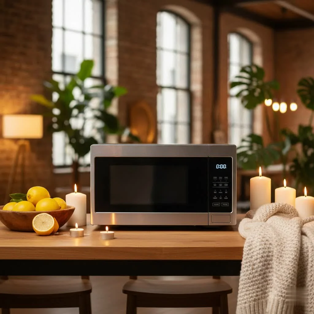 Farberware microwave oven on a kitchen counter