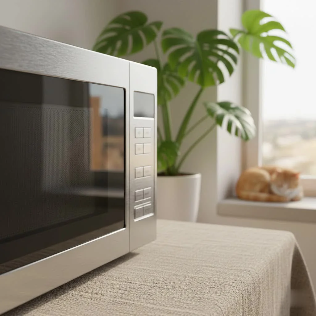 Modern kitchen with an integrated microwave oven