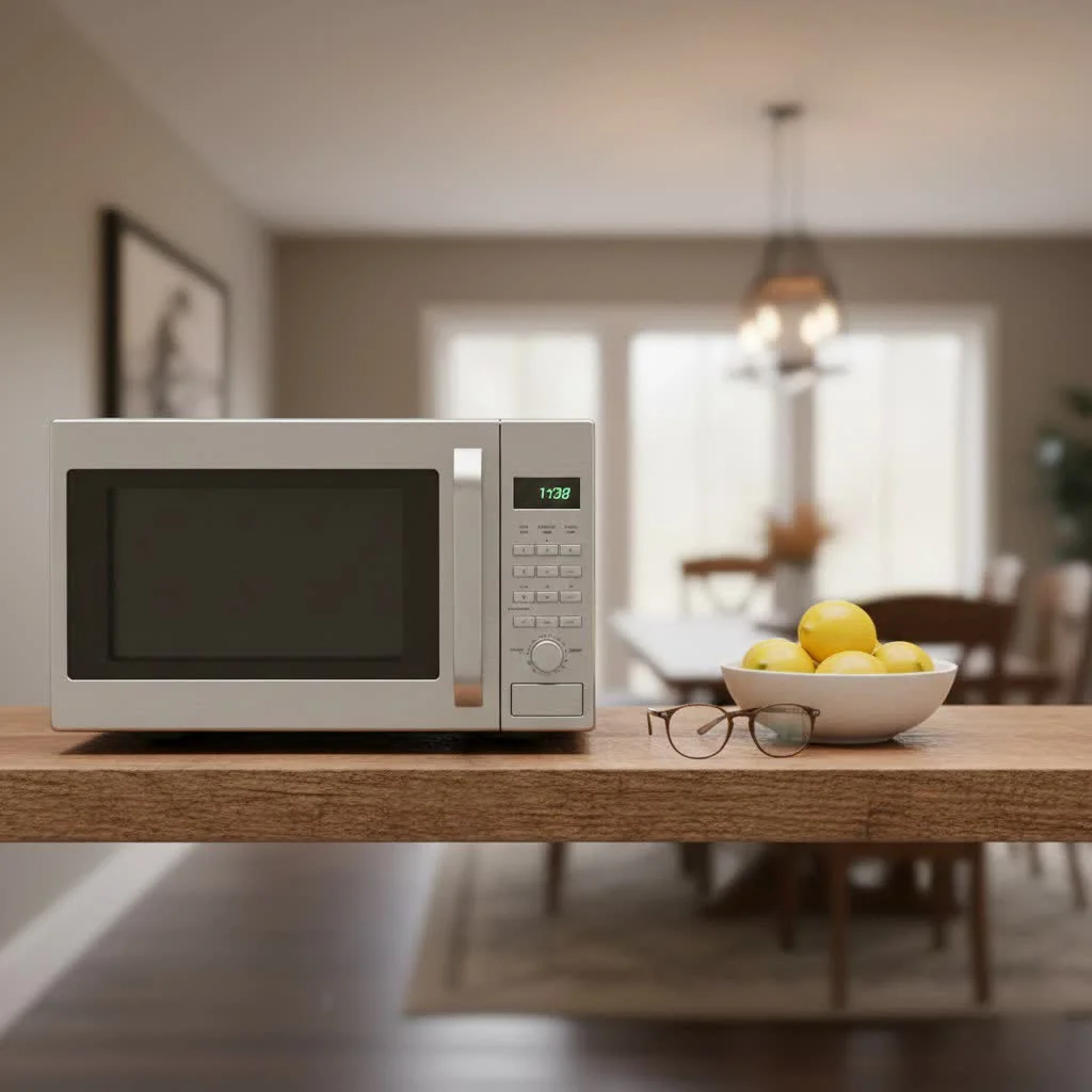 Modern kitchen with a sleek built-in microwave oven