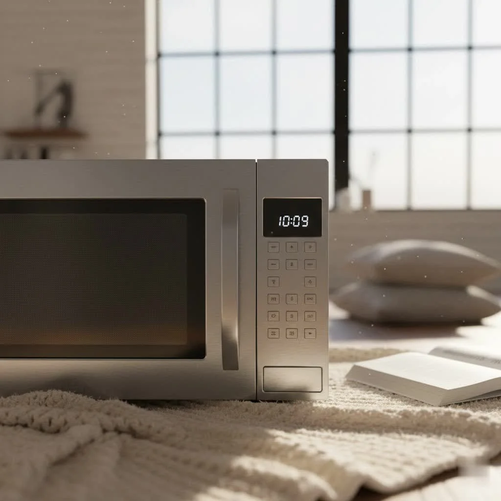 Emerson microwave oven with a sleek stainless steel finish