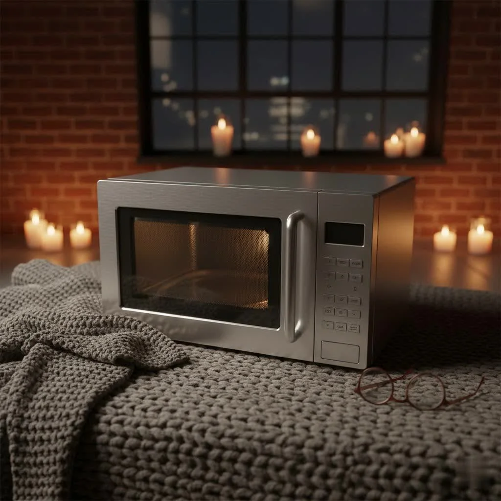 Modern kitchen with a sleek inverter microwave oven