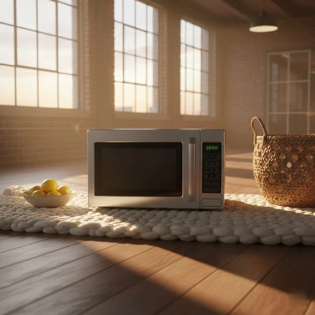 Modern kitchen with a sleek built-in microwave oven