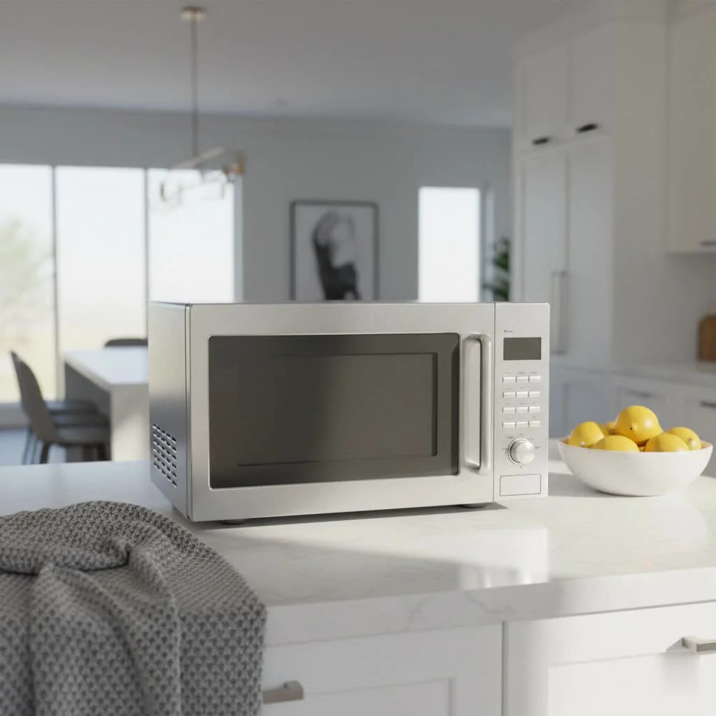 Microwave toaster oven combo on a kitchen counter
