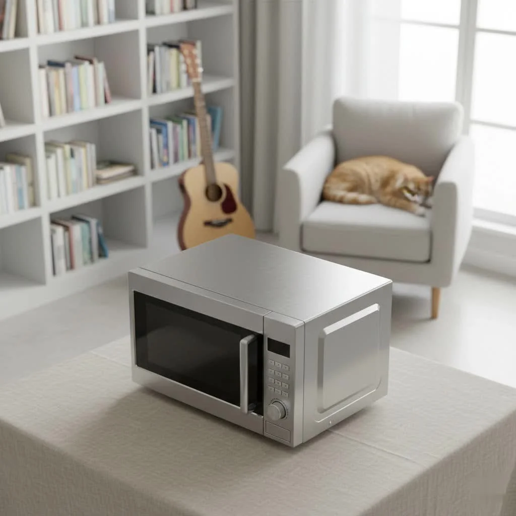Compact microwave oven on a kitchen counter